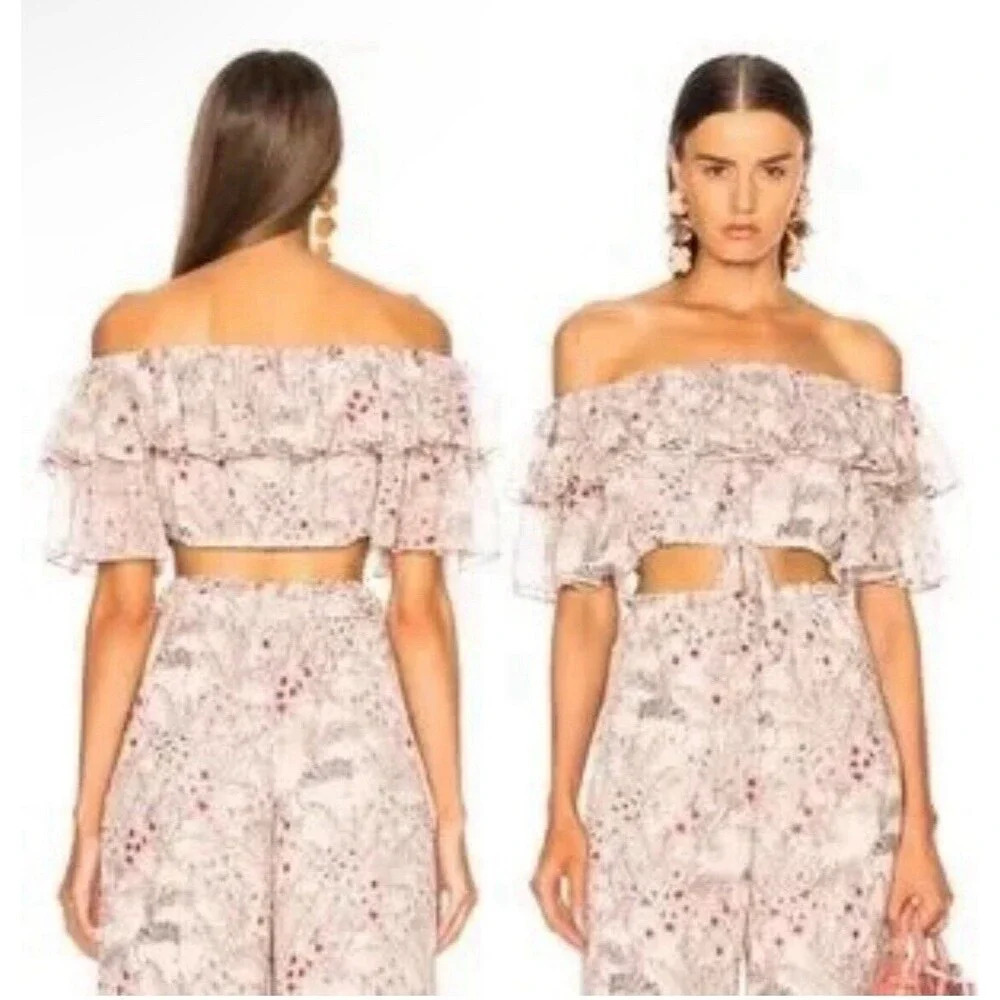 ALEXIS Adona Floral Off Shoulder Crop Top Size‎ Small Misty Rose Msrp $330